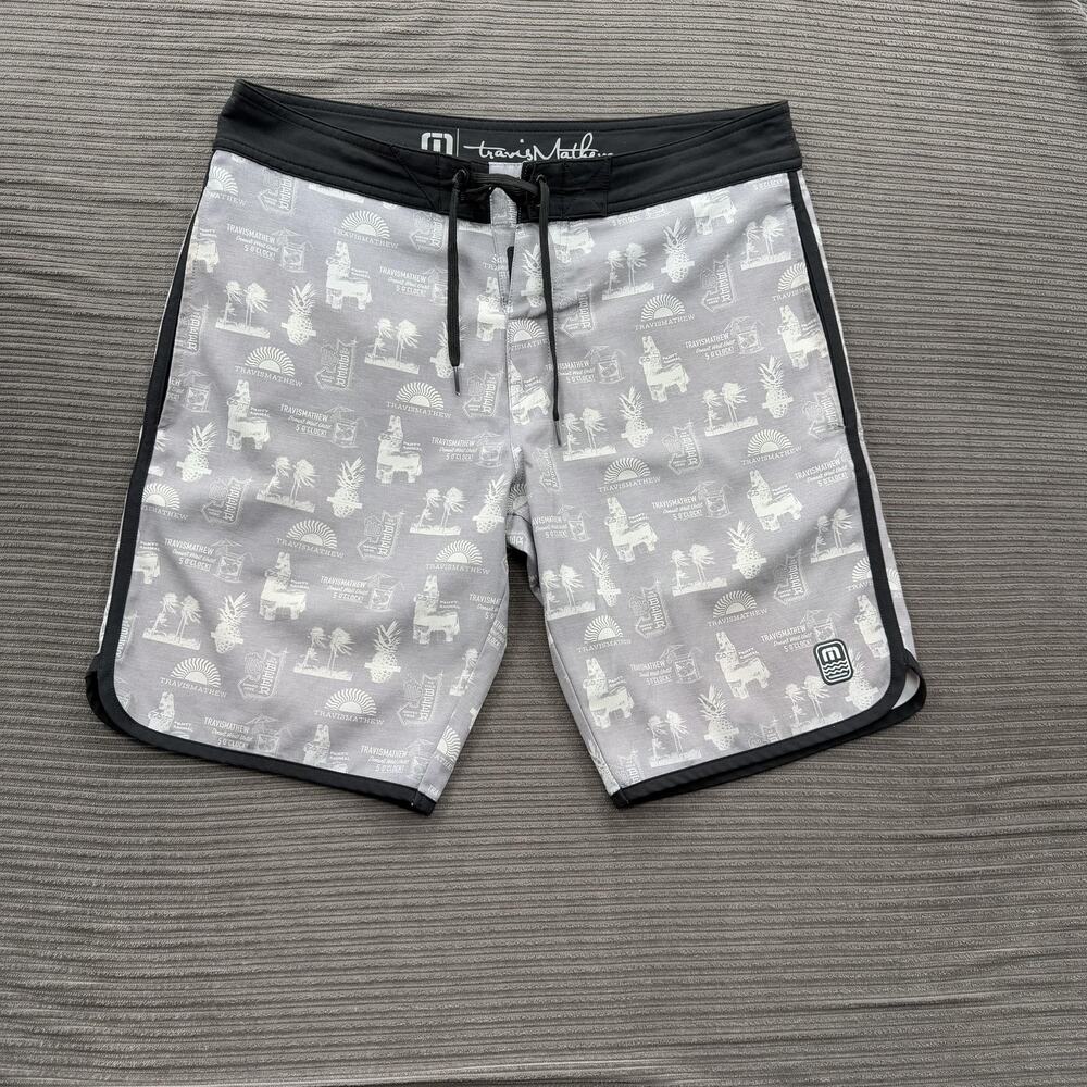 TravisMathew Board Shorts Mens 35 Swim Trunks 5 O'Clock Party Animal Drawstring
